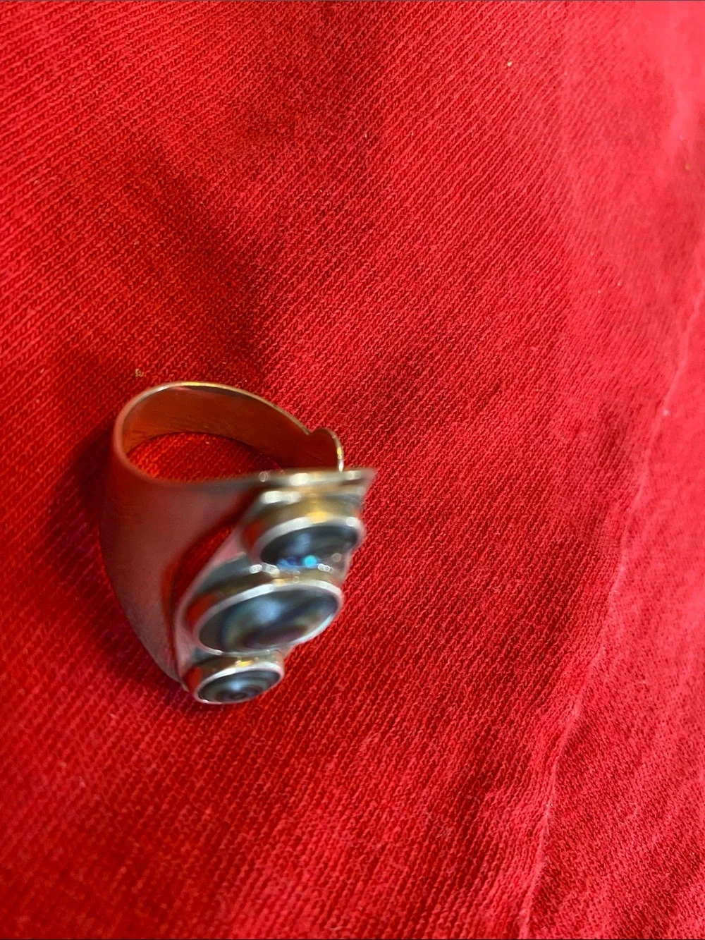 Dominique Dinouart 925 Sterling Silver Vintage Mexican Abalone Bezel Ring 8.64g